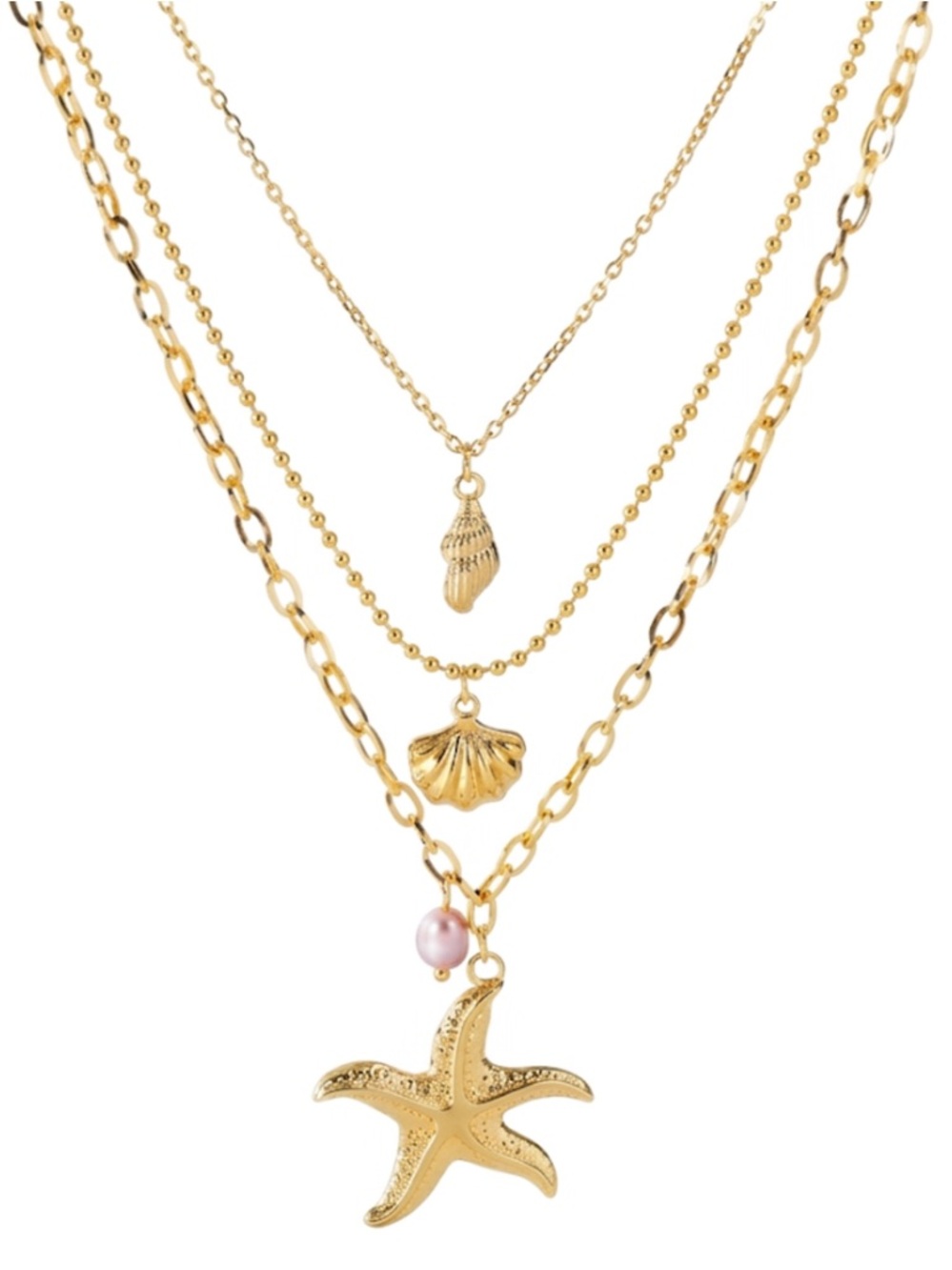 Starfish and Shells Stainless Steel Necklace Set